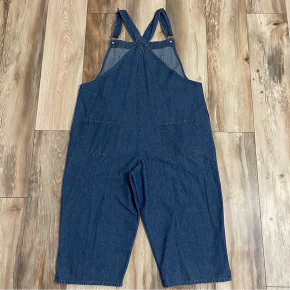 Vintage Agapo Womens Floral Embroidered Blue Cropped Denim Overalls Size 1X - Picture 2 of 9